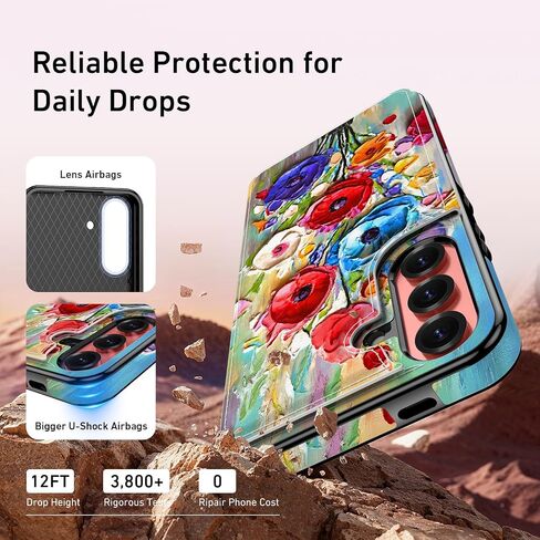 Funmiko لـ Samsung Galaxy S25 Plus Wallet مع حامل البطاقة ، حظر RFID ، حماية من الدرجة العسكرية وتصميم الحيوانات الأليئة ، الإغلاق المغناطيسي مع حامل جلدي-زهور مجردة in Kuwait