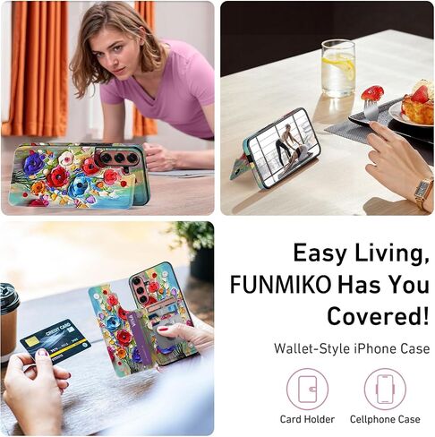 Funmiko لـ Samsung Galaxy S25 Plus Wallet مع حامل البطاقة ، حظر RFID ، حماية من الدرجة العسكرية وتصميم الحيوانات الأليئة ، الإغلاق المغناطيسي مع حامل جلدي-زهور مجردة in Kuwait