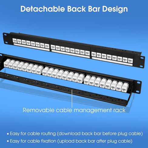 24 Port Keystone Patch Pane ، 1U 19 بوصة RJ45 لوحة تصحيح الشبكة مع شريط خلفي ، محملة مع 24 مقرن CAT6 (أبيض) in Kuwait