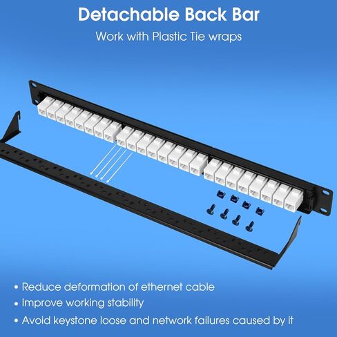 24 Port Keystone Patch Pane ، 1U 19 بوصة RJ45 لوحة تصحيح الشبكة مع شريط خلفي ، محملة مع 24 مقرن CAT6 (أبيض) in Kuwait