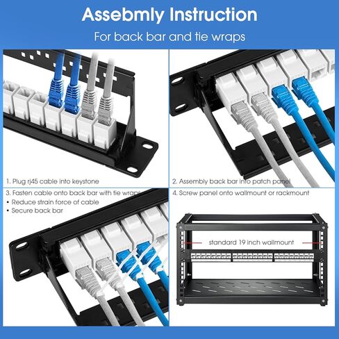 24 Port Keystone Patch Pane ، 1U 19 بوصة RJ45 لوحة تصحيح الشبكة مع شريط خلفي ، محملة مع 24 مقرن CAT6 (أبيض) in Kuwait