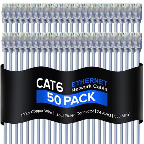 Maximm Cat 6 Ethernet Cable 6 FT ، 100 ٪ COPPER PUER ، CAT6 Cable (50 Pack) LAN ، كابل الإنترنت ، كابل التصحيح وكابل الشبكة - UTP (برتقالي) 6 أقدام in Kuwait