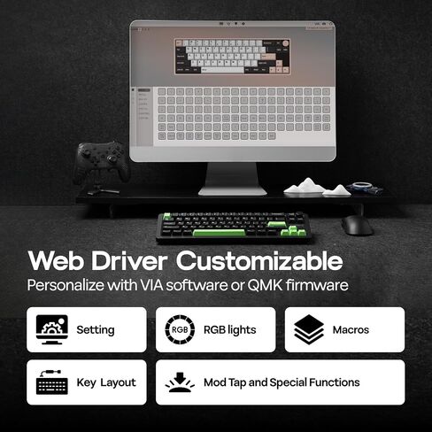 Epomaker Galaxy68 QMK/عبر لوحة المفاتيح الميكانيكية اللاسلكية ، الألومنيوم المختلط ، الأعلى/الحشية ، 6000 مللي أمبير ، الجانب RGB/الإضاءة الخلفية ، 65 ٪ لوحة مفاتيح ألعاب مع مفتاح دسم الساخن (مفتاح أبيض ، Wisteria خطي خطي) in Kuwait