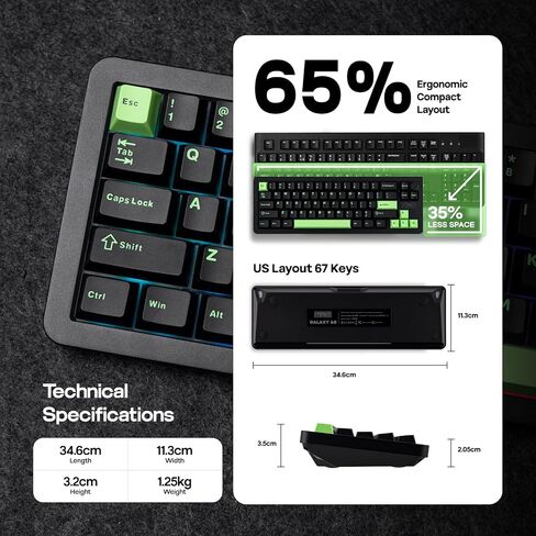 Epomaker Galaxy68 QMK/عبر لوحة المفاتيح الميكانيكية اللاسلكية ، الألومنيوم المختلط ، الأعلى/الحشية ، 6000 مللي أمبير ، الجانب RGB/الإضاءة الخلفية ، 65 ٪ لوحة مفاتيح ألعاب مع مفتاح دسم الساخن (مفتاح أبيض ، Wisteria خطي خطي) in Kuwait