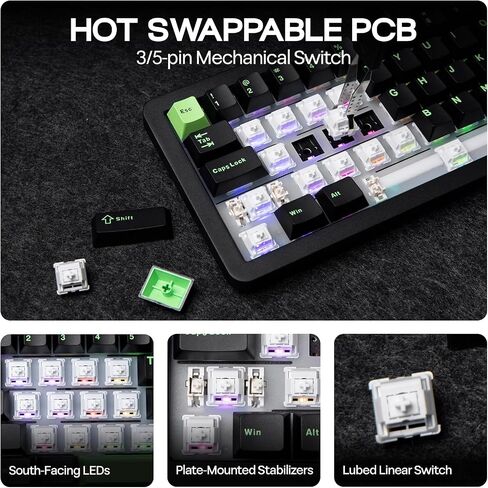 Epomaker Galaxy68 QMK/عبر لوحة المفاتيح الميكانيكية اللاسلكية ، الألومنيوم المختلط ، الأعلى/الحشية ، 6000 مللي أمبير ، الجانب RGB/الإضاءة الخلفية ، 65 ٪ لوحة مفاتيح ألعاب مع مفتاح دسم الساخن (مفتاح أبيض ، Wisteria خطي خطي) in Kuwait