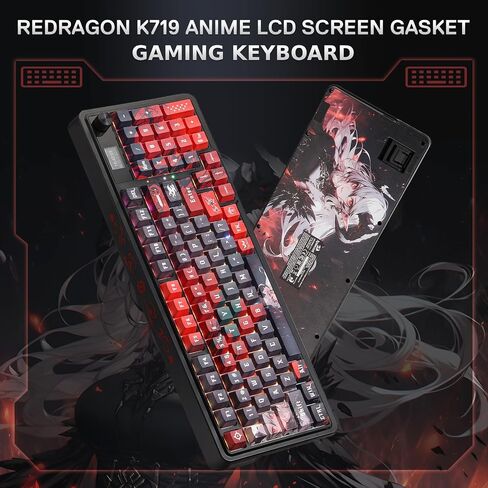 Redragon K719 Pro Wireless Gasket Gaming Keyboard W/Hype Screen & Knob ، 95 Keys Mechanical Keyboard ، Easy-Control 1.14 '' 'TFT Display ، 5 layer dampening ، street graffiti dye-sub pbt pbt pbt in Kuwait