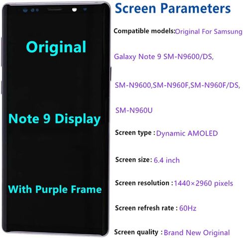 6.4" Original AMOLED for Samsung Galaxy NOTE9 N960U N960U1 SM-N960F SM-N960W Screen Replacement Note 9 Display Touch Screen Assembly (with Purple Frame+Back Cover+Tools) in Saudi Arabia