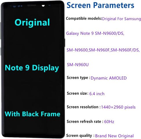 6.4" Original AMOLED for Samsung Galaxy NOTE9 N960U N960U1 SM-N960F SM-N960W Screen Replacement Note 9 Display Touch Screen Assembly (with Purple Frame+Back Cover+Tools) in Saudi Arabia
