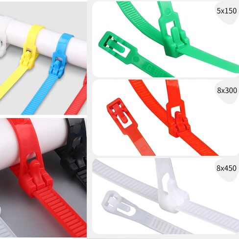 Generic 100 PCS Color Cable Ties, 5*150mm, Nylon, Lock Style, White, 50 lbs Tensile Strength, Reusable, Adjustable, UV Protected in Saudi Arabia