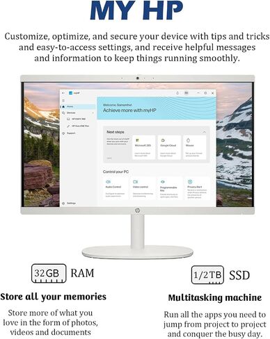 HP All-in-One Computer-21.5 '' Display Display PC ، Win 11 Pro ، Wi-Fi 6 ، Bluetooth ، Intel Celeron Processor ، HDMI ، HD Webcam ، w/excaptory (32GB RAM | 1TB SSD) in Saudi Arabia