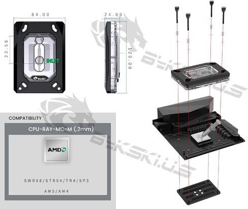 Bykski CPU -RAY -MC -M CPU CPU COLLING COLLING - تتميز زعانف عالية التدفق 0.2 مم - تصميم نظيف - لـ AMD AM5/AM4 - SWRX8 - STRX4 - TR4 - SP3 in Saudi Arabia