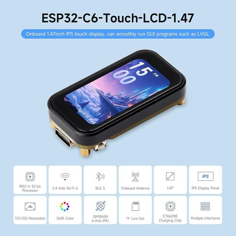 Waveshare ESP32-C6 1.47inch لوحة تطوير اللمس ، دقة 172 × 320 ، لون العرض 262k ، يدعم Wi-Fi 6 / Ble 5 ، 160 ميجا هرتز RISC-V المعالج in Saudi Arabia