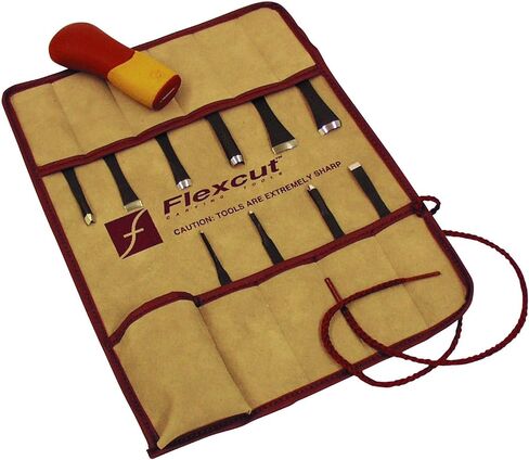 FLEXCUT Wood Carving Tools | 11 Piece Craft Carver Set | Includes 10 1095 High Carbon Steel Blades and Interchangeable Ergonomic ABS Handle | SK107 | Made in the U.S.A. in Kuwait
