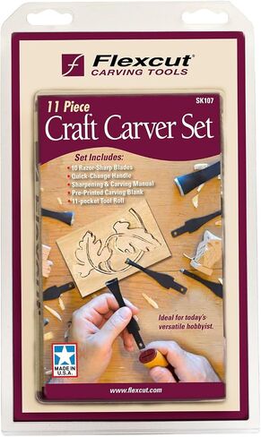 FLEXCUT Wood Carving Tools | 11 Piece Craft Carver Set | Includes 10 1095 High Carbon Steel Blades and Interchangeable Ergonomic ABS Handle | SK107 | Made in the U.S.A. in Kuwait