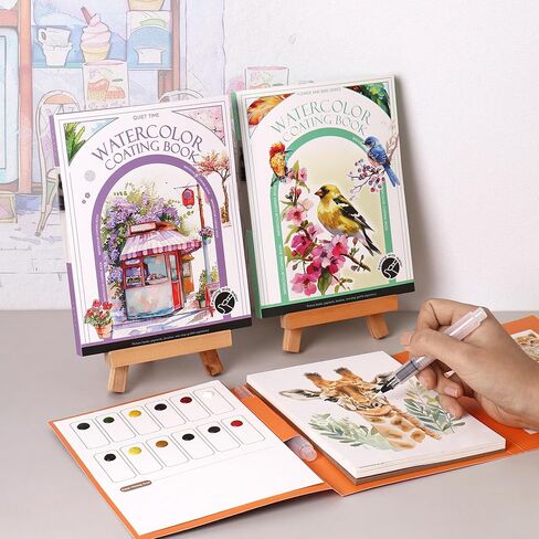 20PCS Watercolor Painting Books Pocket Watercolor Painting Set DIY Coloring Graffiti Bookmarks Cartoon Notepaper with Pigments and Painting Brush(Fairytale Dream) in Kuwait