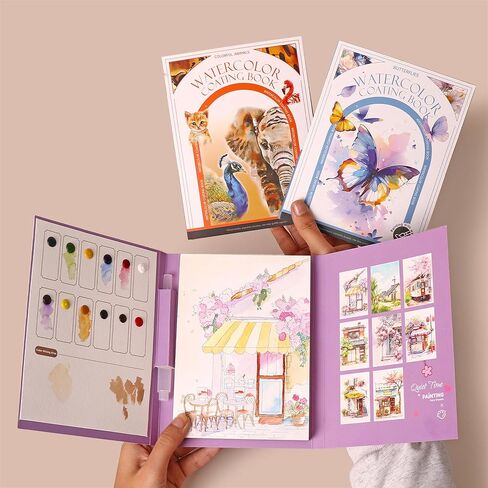 20PCS Watercolor Painting Books Pocket Watercolor Painting Set DIY Coloring Graffiti Bookmarks Cartoon Notepaper with Pigments and Painting Brush(Fairytale Dream) in Kuwait