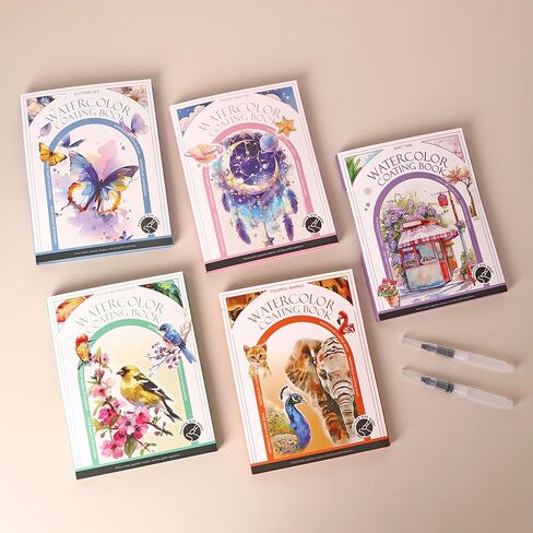 20PCS Watercolor Painting Books Pocket Watercolor Painting Set DIY Coloring Graffiti Bookmarks Cartoon Notepaper with Pigments and Painting Brush(Fairytale Dream) in Kuwait