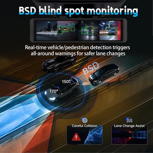 MUYACDST'G 12''Rear View Mirror Camera,4-Channel Mirror with BSD Blind spot Monitoring, 2K Front Lens+FHD1080Px3,Reverse Assist, Streaming Function,Parking Monitoring,Free 128GB Card in Saudi Arabia