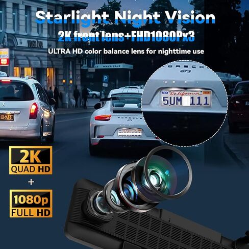 MUYACDST'G 12''Rear View Mirror Camera,4-Channel Mirror with BSD Blind spot Monitoring, 2K Front Lens+FHD1080Px3,Reverse Assist, Streaming Function,Parking Monitoring,Free 128GB Card in Saudi Arabia
