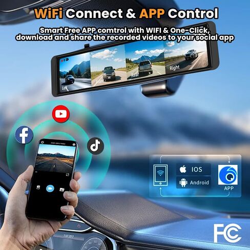 MUYACDST'G 12''Rear View Mirror Camera,4-Channel Mirror with BSD Blind spot Monitoring, 2K Front Lens+FHD1080Px3,Reverse Assist, Streaming Function,Parking Monitoring,Free 128GB Card in Saudi Arabia