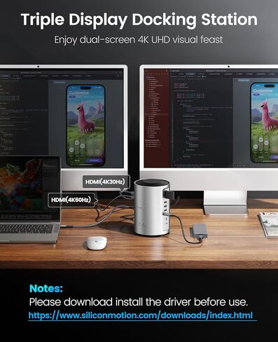 ORICO USB-C Triple Monitor Docking Station with 3 HDMI Ports, 15-in-1 USB C Laptop Dock for MacBook Pro M1/M2/Windows, 7 USB Ports, Ethernet,100W PD, SD/TF Card Reader, 3.5mm Audio (Silver) in Saudi Arabia