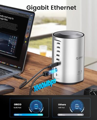 ORICO USB-C Triple Monitor Docking Station with 3 HDMI Ports, 15-in-1 USB C Laptop Dock for MacBook Pro M1/M2/Windows, 7 USB Ports, Ethernet,100W PD, SD/TF Card Reader, 3.5mm Audio (Silver) in Saudi Arabia