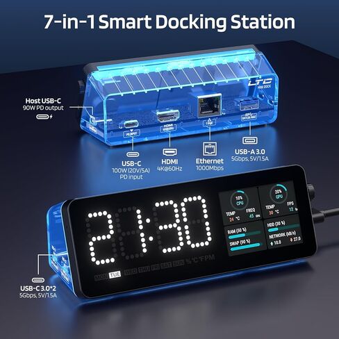 محطة إرساء الكمبيوتر المحمول LTC ، ومركز USB C 7-in-1 مع شاشة ، وتطبيقات متعددة مدمجة ، ومحول متعدد الأطوار مع HDMI 4K@60Hz ، و 90W توصيل الطاقة ، ومنافذ بيانات USBC و USBA ، ودونجل ل macBook ، و Dell ، والمزيد in Kuwait