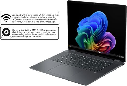 HP OmniBook X Flip 2-in-1 Laptop | 16" 3K OLED 120Hz Touch (100% DCI-P3) | Intel 8-core Ultra 9 288V Up to 48 Tops | 32GB DDR5 4TB SSD | Backlit Poly Studio Win11Pro w/DLCA Accessory Copilot+ AI in Saudi Arabia