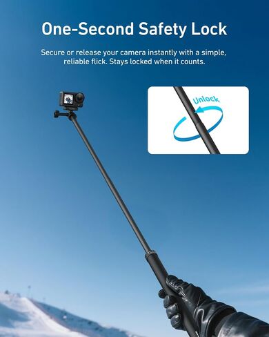 TELESIN Selfie Stick Pole Long (118"/3M ) Carbon Fiber Waterproof for GoPro Max Hero 11 10 9 DJI Action 3 4 Insta360 X3 GO3 Bike Motorcycle Accessory in Kuwait