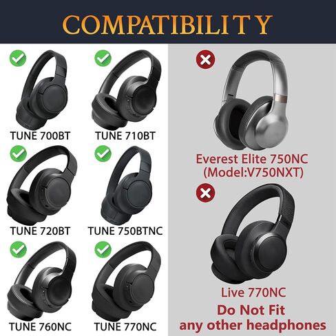 SOULWIT Cooling-Gel Earpads Replacement for JBL Tune 700BT, 710BT, 720BT, 750BTNC, 760NC, 770NC Wireless Over-Ear Headphones, Ear Pads Cushions with High-Density Foam - Black in Saudi Arabia