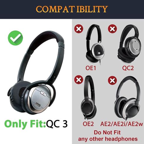 وسائد أذن Soulwit + لوحة رأس ، مجموعة بديلة لسماعات Bose QuietComfort 3 (QC3) (لا تتناسب مع OE1) - أسود in Saudi Arabia