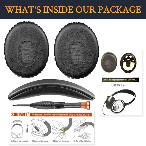 وسائد أذن Soulwit + لوحة رأس ، مجموعة بديلة لسماعات Bose QuietComfort 3 (QC3) (لا تتناسب مع OE1) - أسود in Saudi Arabia