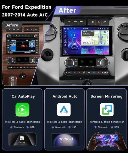 8Core 4G+64G CAR Stereo for Ford Expedition 2007-2014 Automatic A/C Radio مع 9inch 1280x720p الشاشة اللمس ، Carplay Android Auto ، 5.0 Bluetooth DSP 46EQ ، 59UI RDS/FM Camera Backup Radio Camera in Kuwait