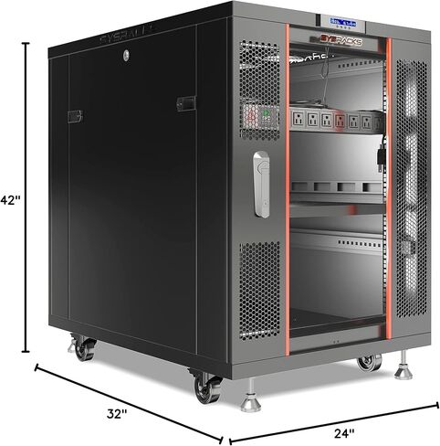 Sysracks 18U Floor Standing Rack Mount Server 32" Deep Network Cabinet, Server Rack with Fan, Removable Side Panels, Locking Glass Door 24" Computer Cabinet Enclosure Network Rack Case SRF 18.6.8 in Saudi Arabia