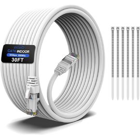 Cat6 Ethernet Cable 30 Feet, Cat 6 Patch Cable, Cat6 Internet Cable, UTP Network Cable, Indoor and Outdoor, 24AWG CCA, Compatible for PC, Laptop, Router, Switch, Server, with 25 Cable Ties - Black in Kuwait