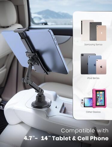 Cup Holder Tablet Mount, iPad Holder for Car Heavy Duty for 4.7-14" iPad & Phone, Truck Cup Mount with 360 Rotatable Adjustable Arm iPhone Tablet Stand Travel Accessories for Driver, ipad Holder Stand in Saudi Arabia
