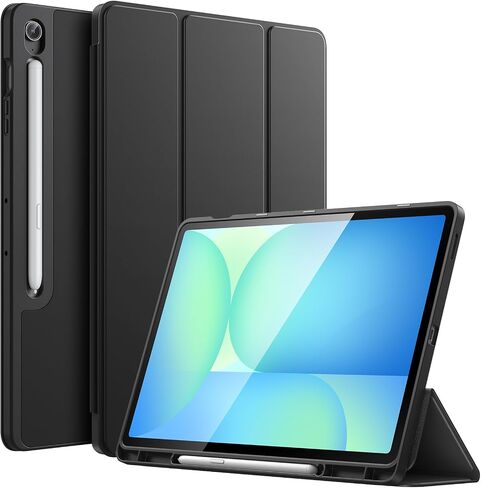 JETech Case for Samsung Galaxy Tab S10 FE Plus/S10 FE+ 13.1-Inch with S Pen Holder, Soft TPU Tri-Fold Stand Protective Tablet Cover, Support S Pen Charging, Auto Wake/Sleep (Black) in Saudi Arabia