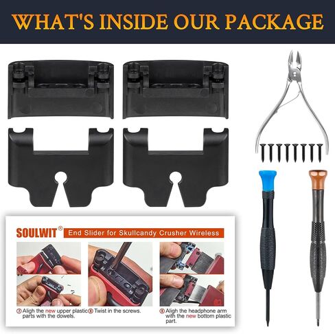 Soulwit Cover Side Side Slider for Skullcandy Crusher Wireless Headones ، End Caps Replacement Kit Accessories - Black in Saudi Arabia