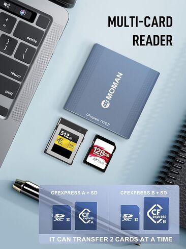 قارئ بطاقات CFexpress، قارئ بطاقات Moman C1B من النوع B USB C 3.1 Gen 2 سرعة نقل 10 جيجابت في الثانية، محول بطاقة ذاكرة محمول من الألومنيوم لنظام التشغيل Windows/Mac OS/Android، CFexpress-Memory-Card-Reader-TypeB in Kuwait