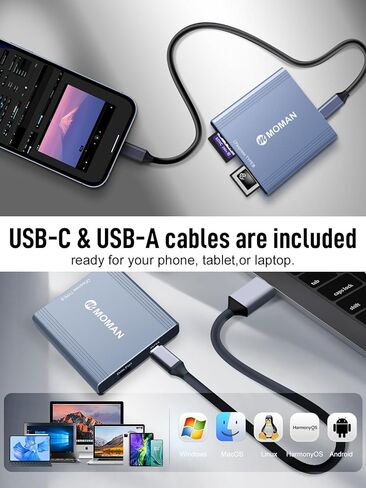 قارئ بطاقات CFexpress، قارئ بطاقات Moman C1B من النوع B USB C 3.1 Gen 2 سرعة نقل 10 جيجابت في الثانية، محول بطاقة ذاكرة محمول من الألومنيوم لنظام التشغيل Windows/Mac OS/Android، CFexpress-Memory-Card-Reader-TypeB in Kuwait