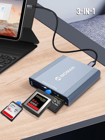 قارئ بطاقات CFexpress، قارئ بطاقات Moman C1B من النوع B USB C 3.1 Gen 2 سرعة نقل 10 جيجابت في الثانية، محول بطاقة ذاكرة محمول من الألومنيوم لنظام التشغيل Windows/Mac OS/Android، CFexpress-Memory-Card-Reader-TypeB in Kuwait