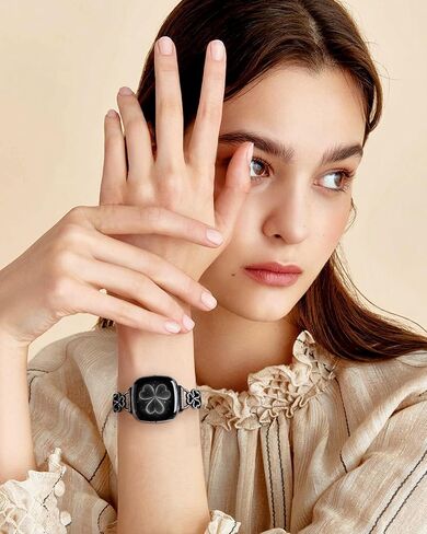أشرطة جلدية متوافقة مع Fitbit Versa 4/Versa 3/Sense 2/Sense Band للنساء ، حزام رفيع الأنيق رفيع مع سحر البرسيم - مشبك معدني مزخرف لـ Fitbit Versa 4 مجموعات Smartwatch in Kuwait