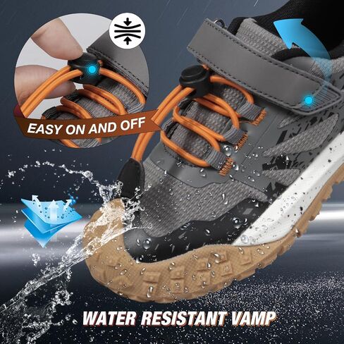 UOVO Boys Hiking Shoes Waterproof Running Fashion Sneakers Breathable Lightweight Non-Slip Outdoors Trekking Sports(Toddler/Little/Big Kids) in Kuwait