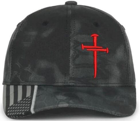 Christian Cross Baseball Cap, Religious 3 Nail Design, Typhoon CAMO HAT with RED Cross Jesus Christian Hat Choices mesh Back or USA Flag Brim Adjustable Hat and Free Decal. in Saudi Arabia