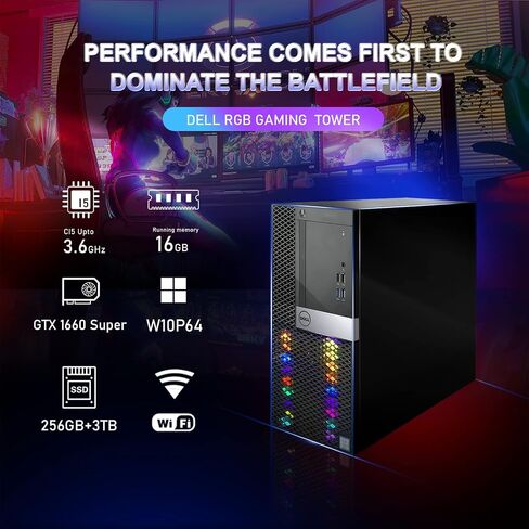 Dell Gaming PC Desktop Computer, Intel Quad Core i5 up to 3.6G, GeForce GTX 1660 Super 6G GDDR6, 16G, 256G SSD + 3TB, RGB Keyboard & Mouse, WiFi & Bluetooth 5.0, Windows 11 Pro (Renewed) in Saudi Arabia
