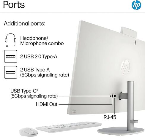 HP 27" FHD Touchscreen All-in-One Computer - Intel Core Ultra 7 155U up to 4.8GHz, 16GB DDR5 RAM, 1TB NVMe SSD, Intel Iris Xe Graphics, 1080P Webcam, Wireless Keyboard & Mouse, Windows 11 Pro, White in Saudi Arabia
