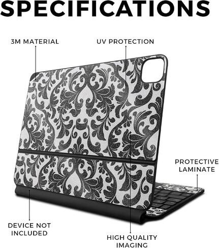 Glossy Glitter Skin متوافق مع لوحة مفاتيح Apple Magic لـ iPad Pro 13 -inch (M4) 2024 - Black Damask - غطاء صائق واقي فينيل 3M Premium 3M - يسهل تطبيقه | مصنوع في الولايات المتحدة الأمريكية من قبل Mayyskins in Kuwait