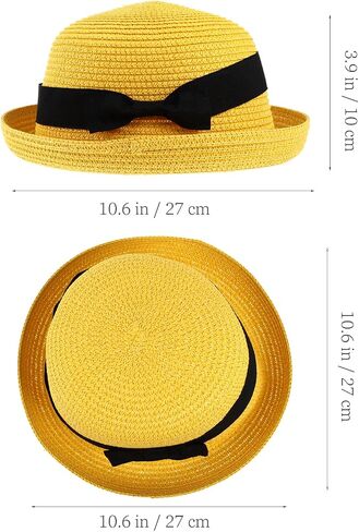 Yellow Straw Sun Hat for Women and Girls: Wide Brim Bowknot Dome Design, Foldable and Packable for Beach and Summer Adventures in Saudi Arabia