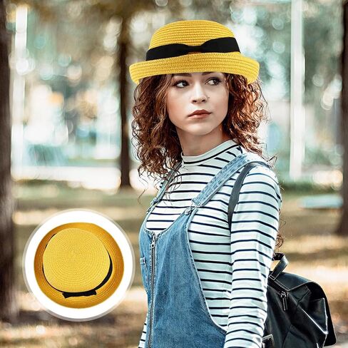 Yellow Straw Sun Hat for Women and Girls: Wide Brim Bowknot Dome Design, Foldable and Packable for Beach and Summer Adventures in Saudi Arabia