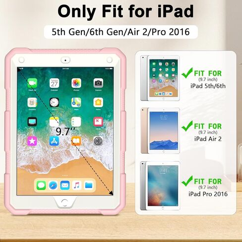 Menzo Srockproof Case لـ iPad 5th Gen/6th Gen/Air 2/Pro 9.7 بوصة مع حامل دوار 360 درجة ، حامل قلم رصاص ، حزام قابل للفصل والكتف ، الأسود in Saudi Arabia